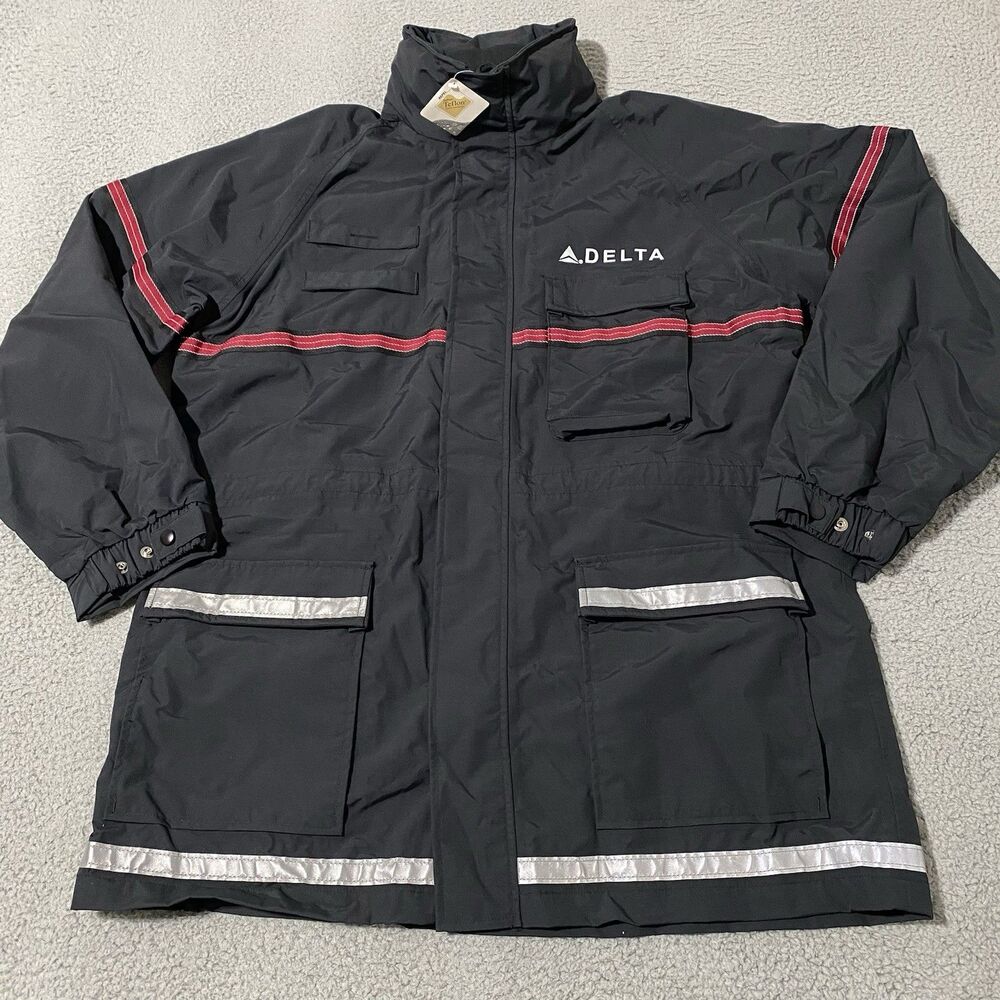 Delta Airlines Jacket Cintas Mens Medium Gray Logo Reflective Hooded Coat NEW